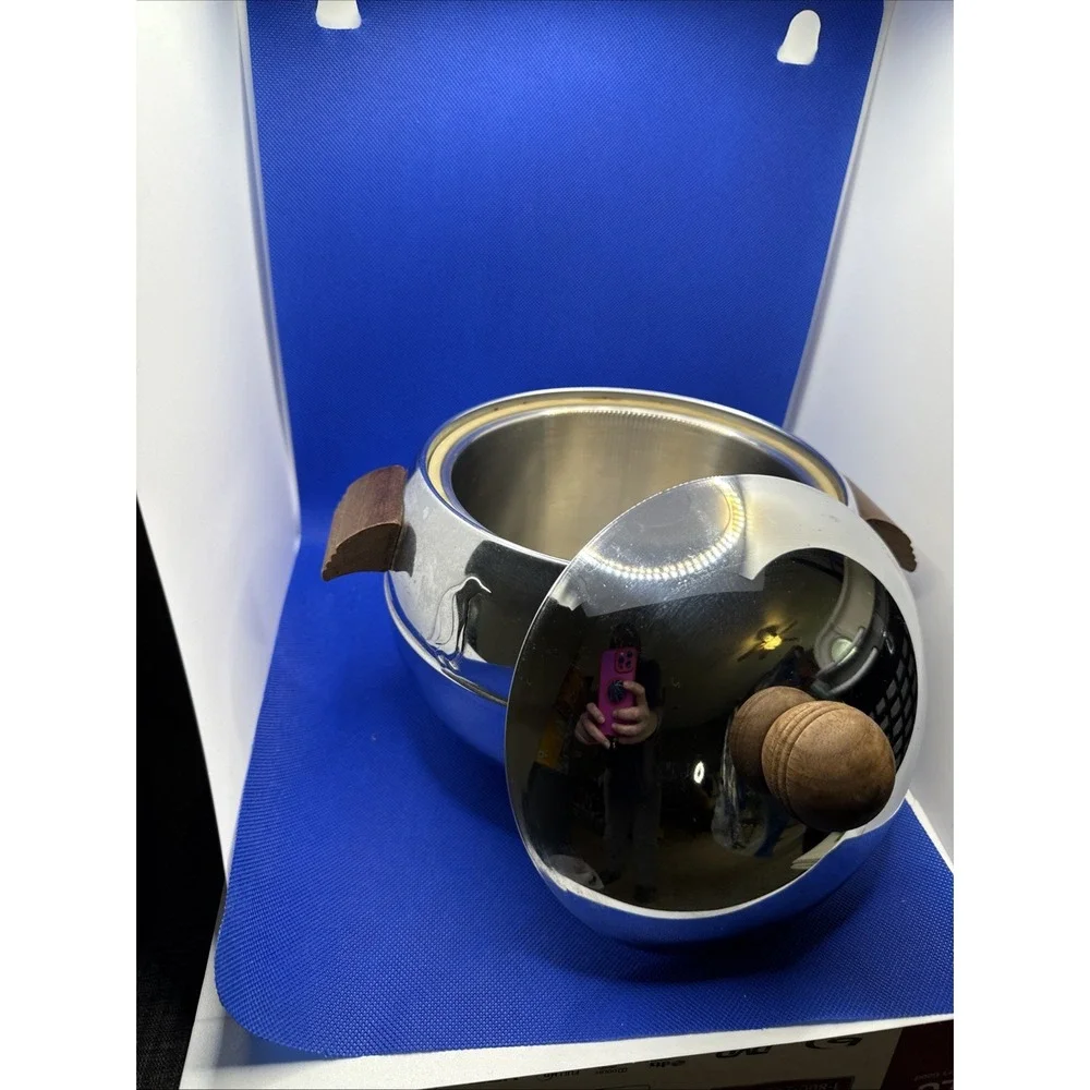 Vintage West Bend Penguin Insulated Hot & Cold Server Ice Bucket Chrome &Wood